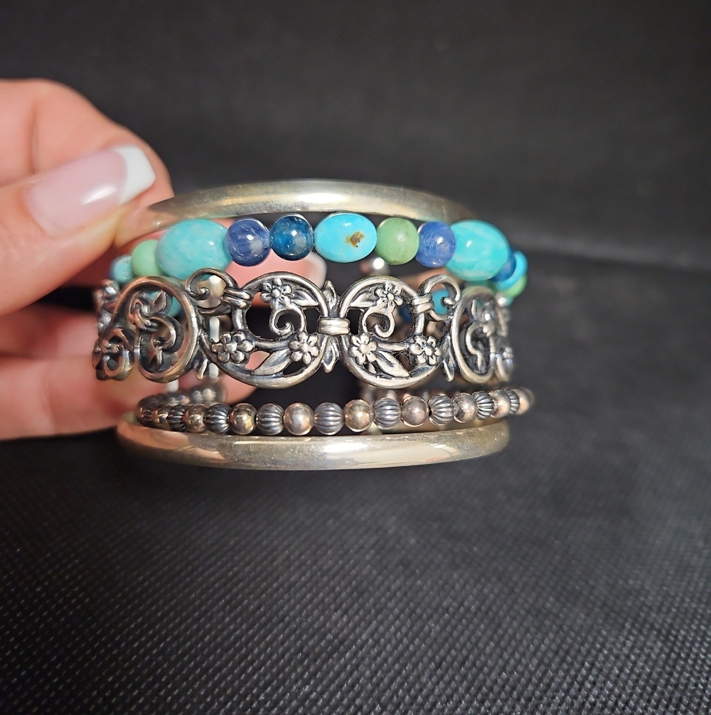Carolyn Pollack .925 Silver Turquoise Cuff Bracelet Water Garden Changing Season